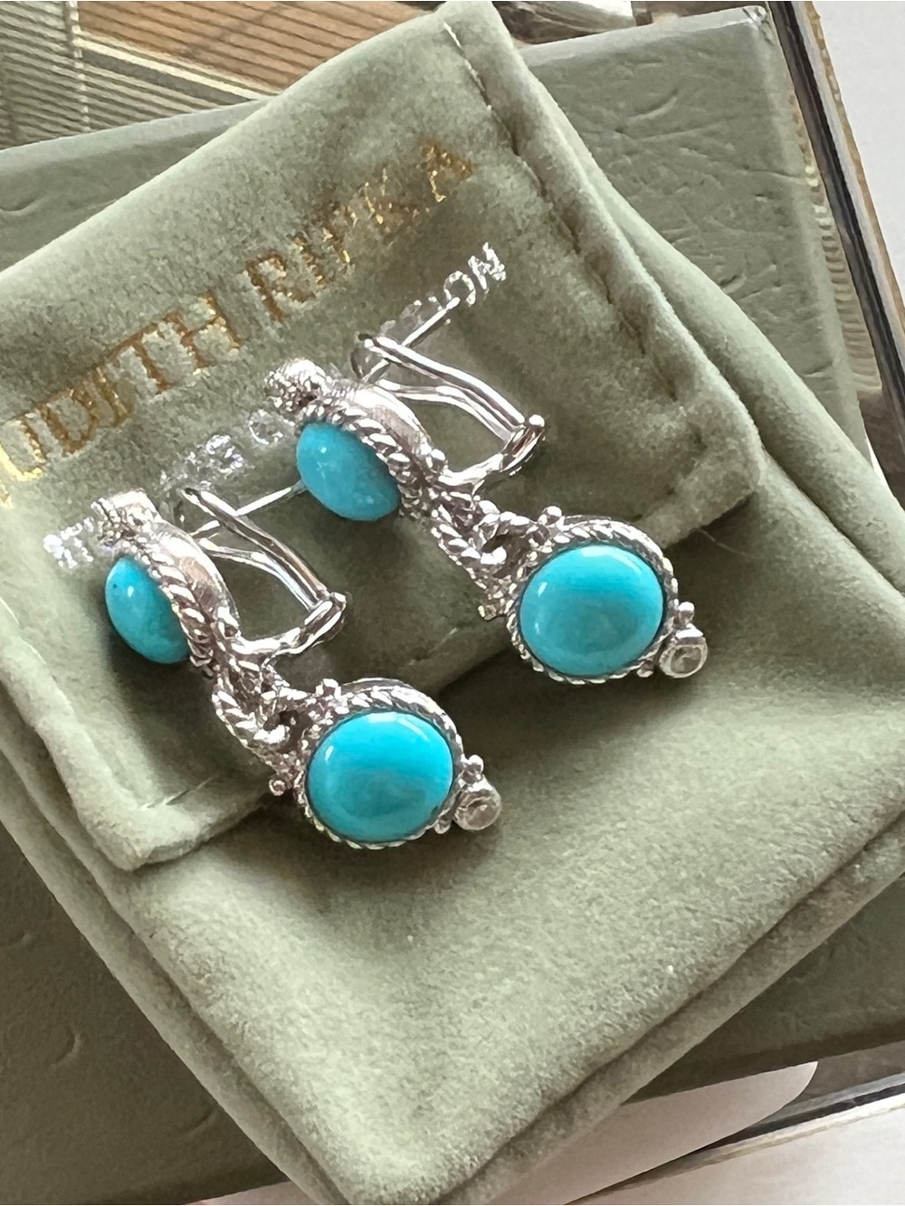 Judith Ripka Sterling & Turquoise Double Drop Earrings